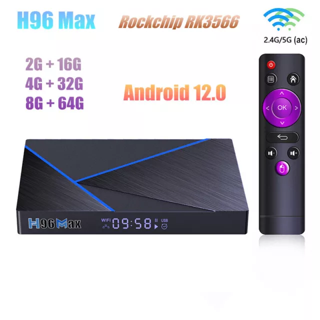 H96 Max V56 Android 12.0 TV Box RK3566 4G/8G 64G Dual Wifi 4K H.265 Media player