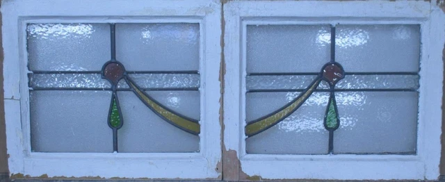 PAIR OF OLD ENGLISH STAINED GLASS WINDOWS Simple Swoop 20.75" x 17.75"