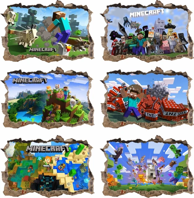 Tuff Sticker Minecraft MINECRAFT STICKER 140cm 3D Wandaufkleber Wandtattoo Loch EUR 18,99 ...