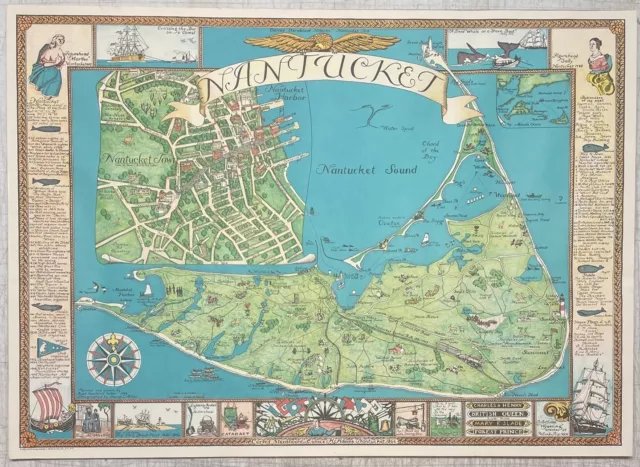 RARE Original Ruth Haviland Sutton 'NANTUCKET' Pictorial Map - 1980 3rd Printing