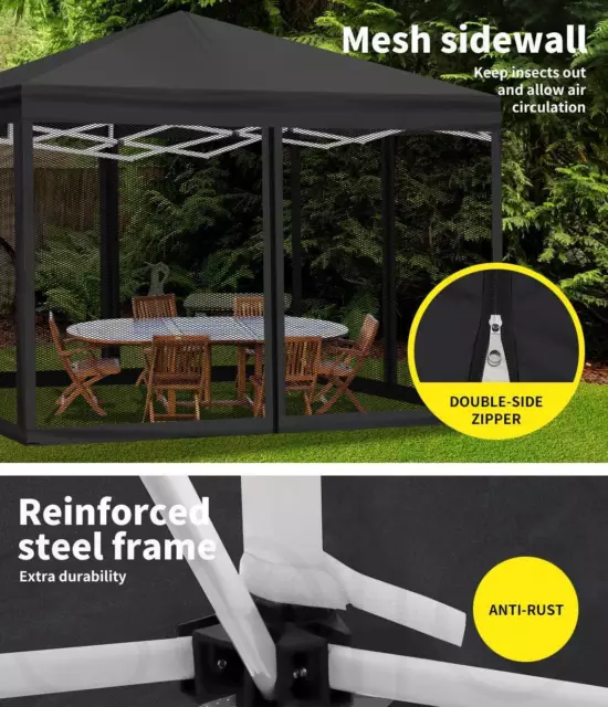 Mountview Gazebo Pop Up Marquee Outdoor Canopy 3x3m Wedding Tent Mesh Side Wall 3