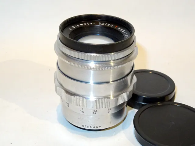 Objektiv lens Carl Zeiss Jena Biometar 2,8 80mm 2,8/80 red T von 1953 prime lens