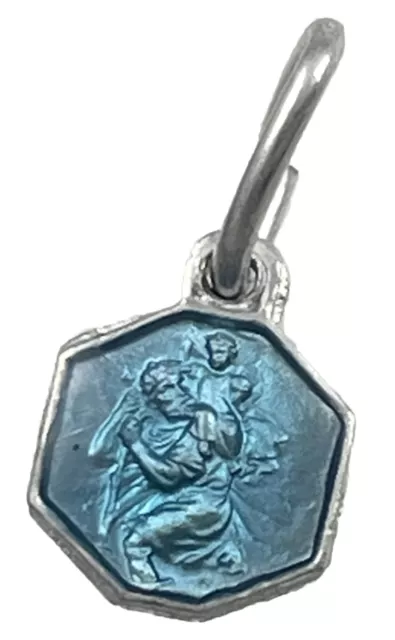 Vintage Catholic St Christopher Blue Enamel Small Religious Medal