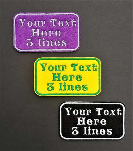 PERSONALISED EMBROIDERED NAME Patch Badge Three lines oblong box Iron
