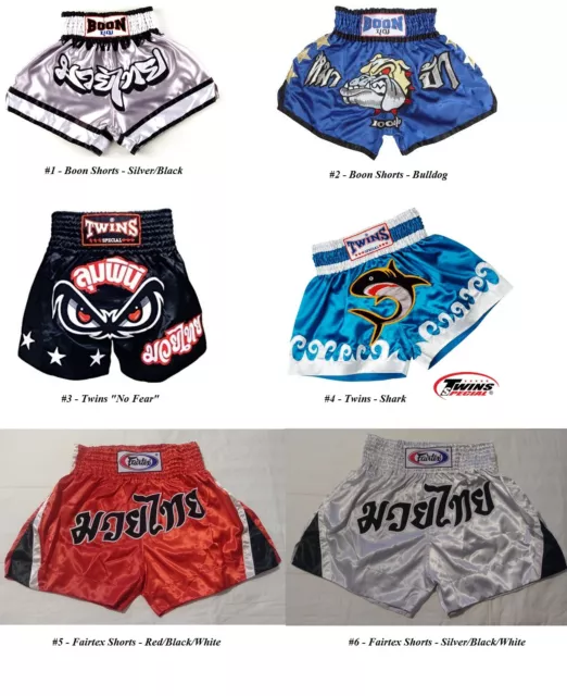 NEW! Muay Thai Kickboxing Shorts - Choose - Fairtex Boon Twins - Silver Red Blue