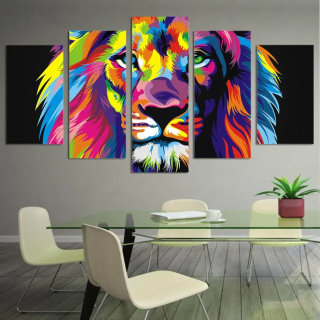 Colorful Lion Face Abstract 5 Pcs Canvas Wall Art Painting Poster Home Decor