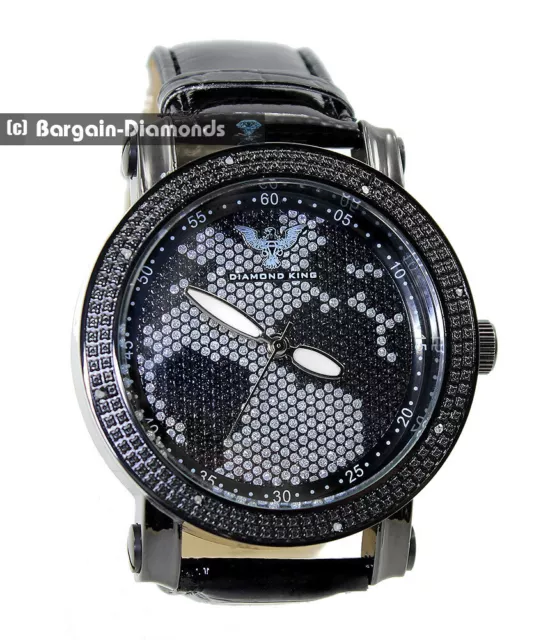 "Cinturino Orologio da uomo 50 mm nero diamante naturale mappa del mondo business clubbing 7""-9"