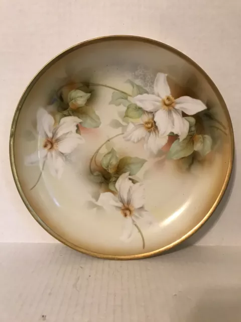 Vintage R.s. Germany Hand Painted White Floral And Green Plate 11-3/4" Dia