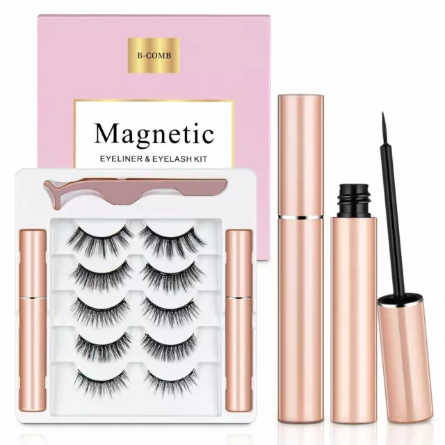 Magnetic Eyelashes and Eyeliner Kit,5 Pairs Reusable Eyelashes, No Glue Needed