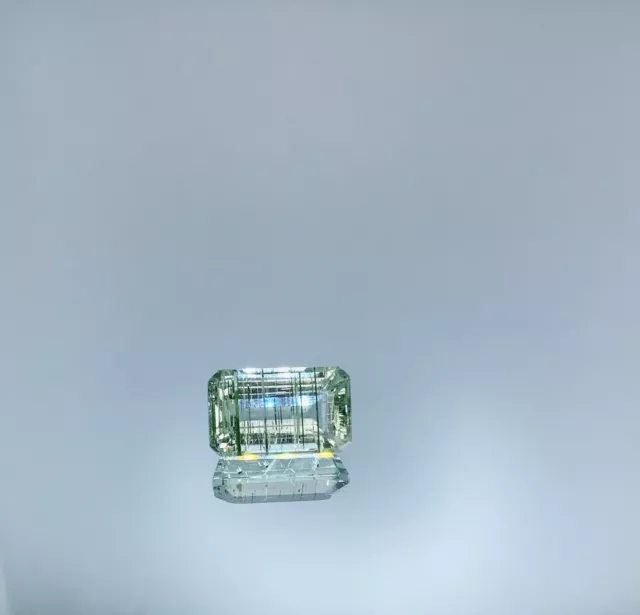 Aquamarine Rutilated Untreated 4.25 Carat Beautiful Saturation Emerald Cut ￼rare 3