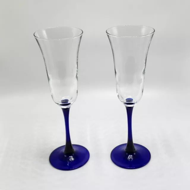 DArques Champagne Flute Durand Americana Blue Stem Crystal Blown Glass 904531