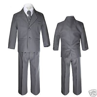 Baby Toddler Boy Dark Gray Grey Silver Formal Wedding Party Tuxedo Suits Sz S-20