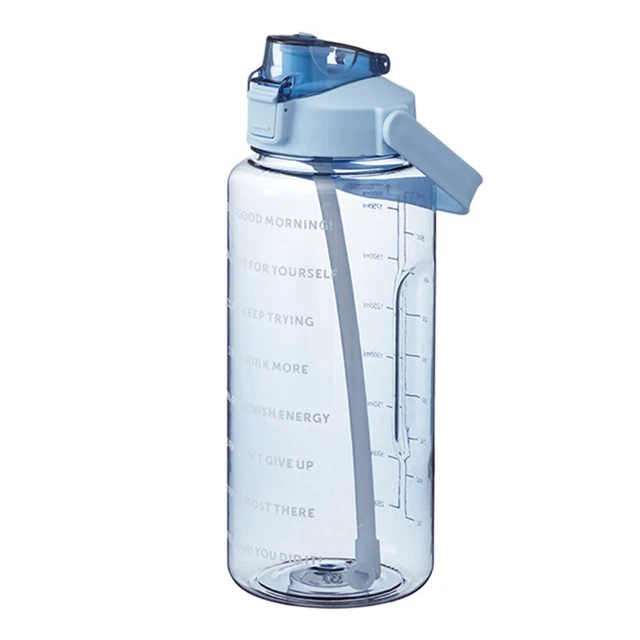 Water Bottle Cup Sport Straw Drinking Jug with Time Scale Stickers (Blue) 3