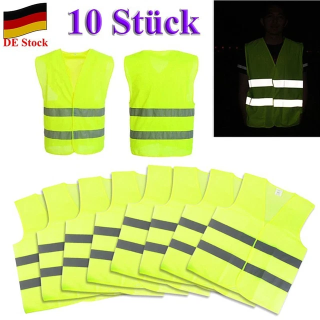 DE TOP 10x giubbotti antiincidente giubbotti di avvertimento giallo neon gilet di sicurezza taglia standard