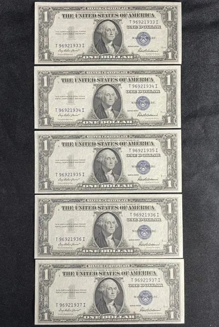 LOT 5) Consecutive Serial Number 1935F Silver Certificate $1 Blue Seal 🎇 AU/UNC