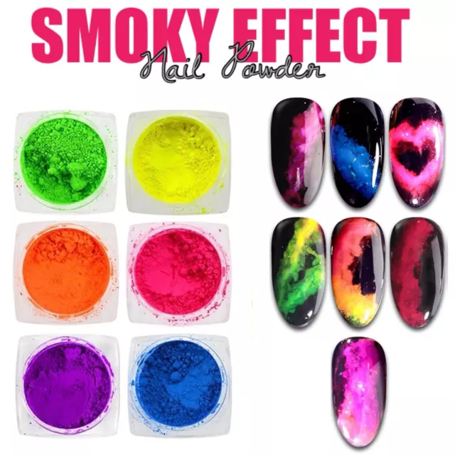 SMOKY EFFECT NAIL POWDER Smoke Neon Rainbow Dust Pigment Decoration Fluo Nails