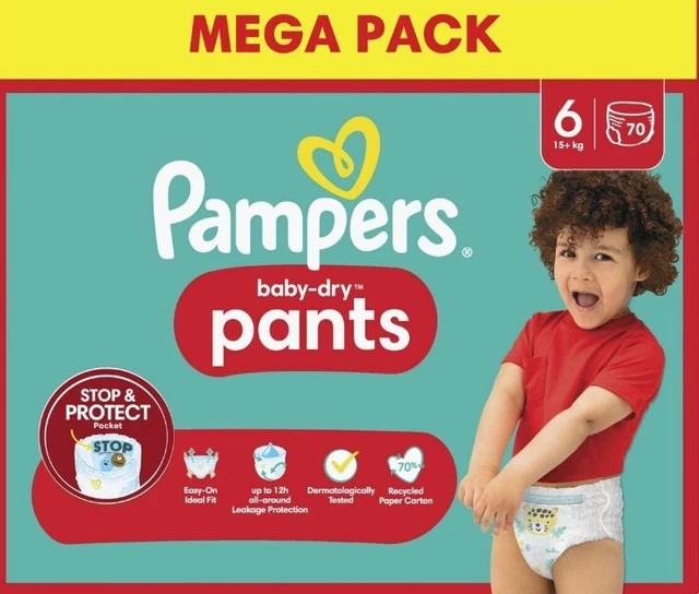 Mega Pack 70 Couches Culottes PAMPERS Baby Dry Pants Taille 6 (14 à 19KG) 