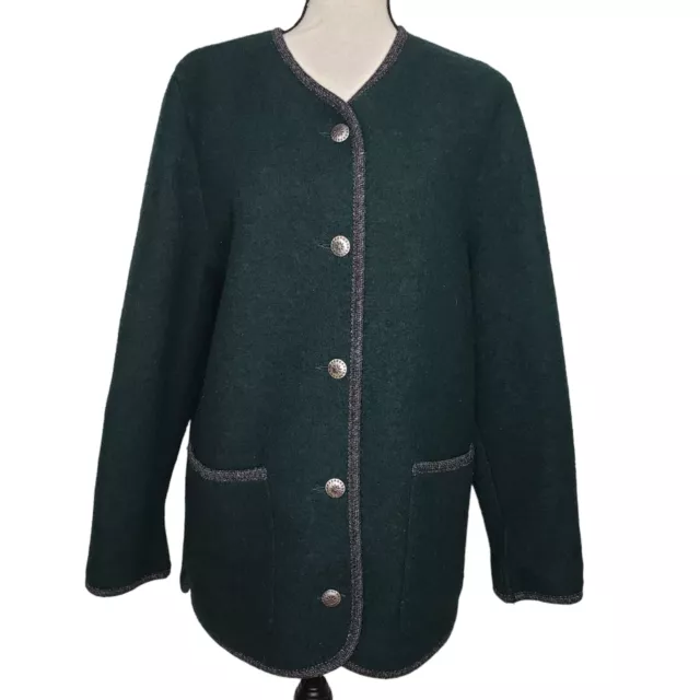 Vintage LL Bean Coat Green Boiled Wool Pockets Button Up Austria Medium Jacket