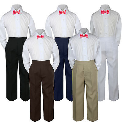 3pc Boys Baby Toddler Kids Coral Sunset pink Bow Tie Formal Pants Set Suit S-7