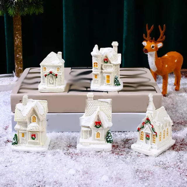 LED Weiß Harz Miniatur Haus Weihnachtsdekoration Landschaft Ornament