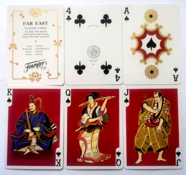 VINTAGE PLAYING CARDS WIDE FAR EAST BY FOURNIER 1970s FREEPOST 52 & 2J & H