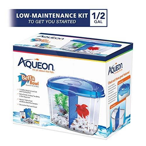 Aqueon Betta Bowl Aquarium Fish Tank Kit, Blue, Half Gallon  Assorted Styles 3