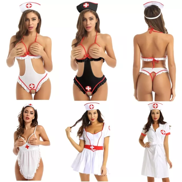 Women Sexy Lingerie Nurse Uniform Dress Adult Halloween Party Cosplay Costume