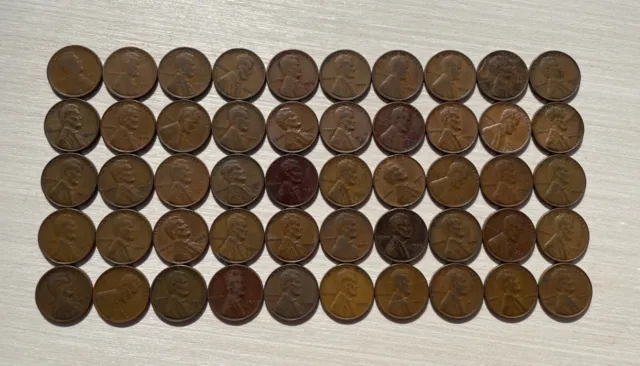Lincoln Wheat Pennies Circulated Roll (50 Coins) Cent Mixed Lot