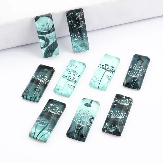 10Pcs Mixed Dandelion Photo Rectangle Glass Cabochon 10x25mm DIY Flatback Dome