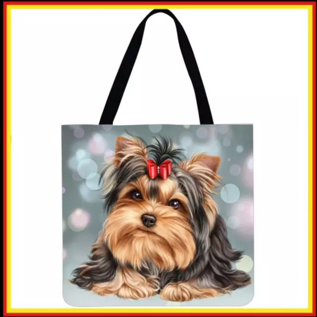 Yorkshire Terrier with a bow linen bag