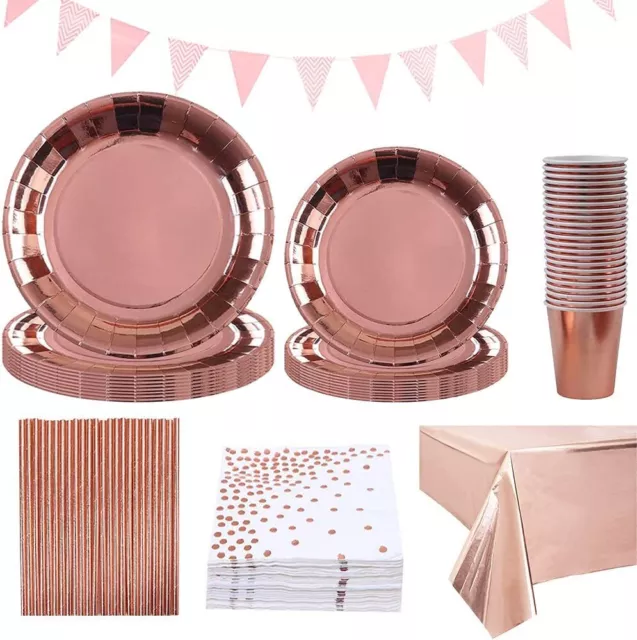 Rose Gold Plate Banner Cup Party Tableware Birthday Decorations Supplies