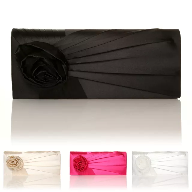 New Womens Flower Bridal Satin Wedding Event Occasion Party Clutch Bag