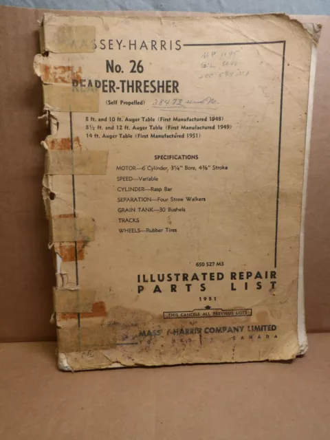 Massey-Harris No. 26 Self-Propelled Reaper-Thresher 1951 Repair Parts List