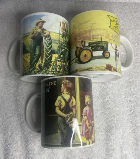 Lot of 3 Different John Deere Licensed Coffee Mugs / Cups by Gibson NOSTALGIC