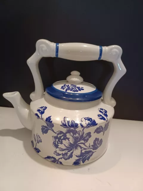 Grasslandroad Ceramic Tea Pot White With Blue Flowers