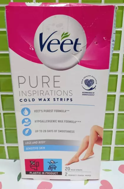 Veet Pure Inspiration Sensitive Skin Legs & Body 20 Wax Strips 2 Finish Wipes