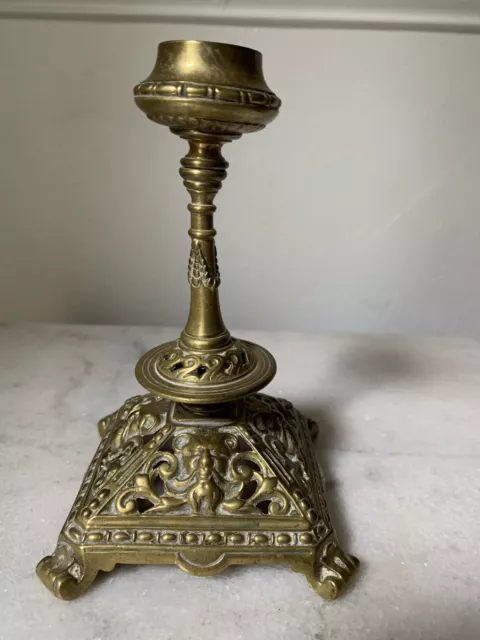 Antique WT&S English Brass Candle Holder Renaissance Revival 1882