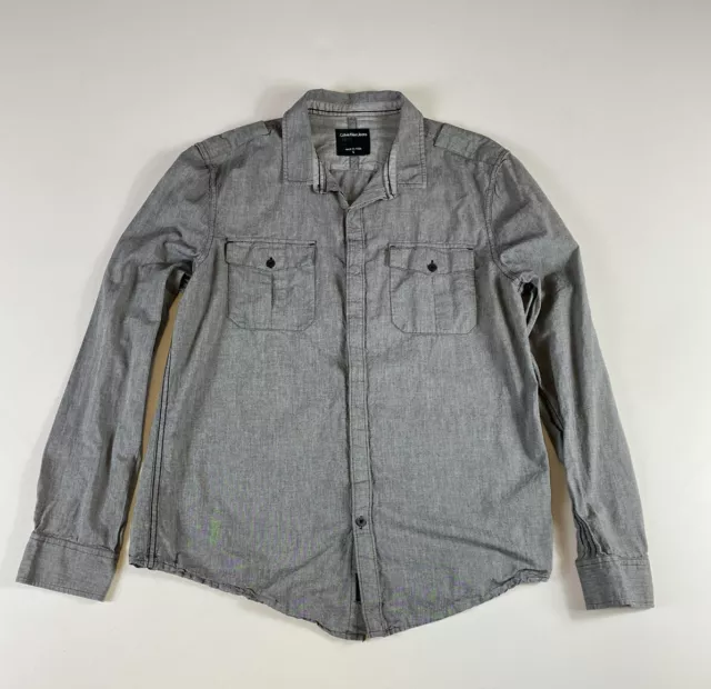 CKJ Calvin Klein Jeans Button Down Shirt Adult Large Long Sleeve Gray Men’s