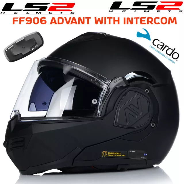 Ls2 Ff906 Advant Flip-Front Helmet With Cardo Bluetooth Intercom -  Matt Black