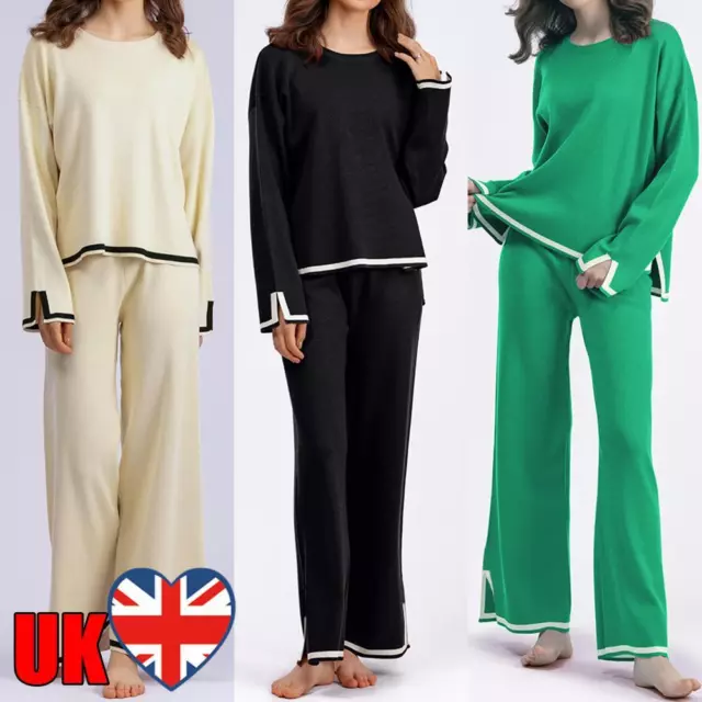 Women 2 Piece Matching Set Simple Pullover Shirts & Palazzo Pant Suits Home Suit