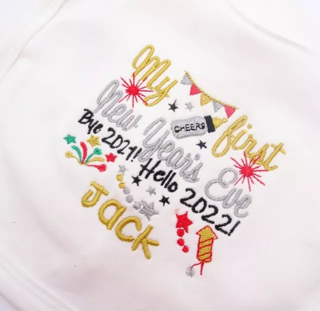 Personalised Embroidered MY 1st NEW YEARS EVE BABY BIB GROW VEST TSHIRT CLOTHING