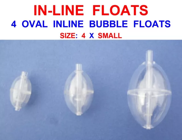 4 Small Oval In Line Bubble Floats For Sea Pike Trout Fly  Fishing Line Reel Rod