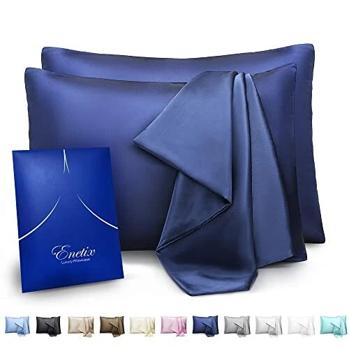 ENETIX Lot de 2 taies d'oreiller en Satin de Soie pour Cheveux et Peau avec F...