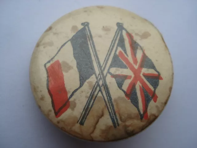 Cww1 Vintage Great Britain&France Allied Flags Celluloid Souvenir Pin Badge