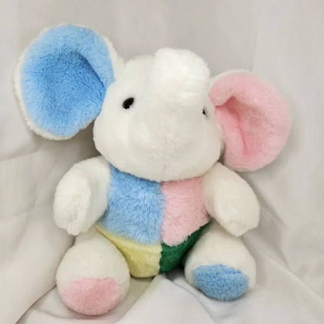 Elephant Plush White/Color Block King Plush Vtg Stuffed Animal See Desc/Photos