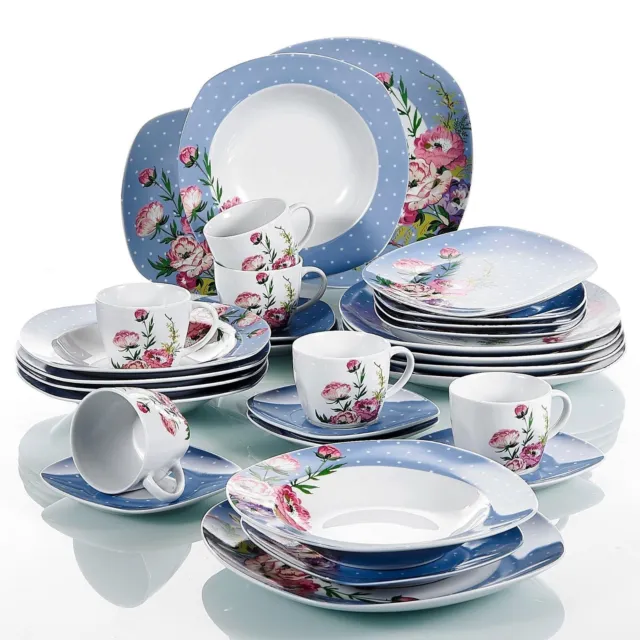 30Pc Dinner Set Crockery Dining Service for 6 Plates Bowls Cup Saucer Dinnerware