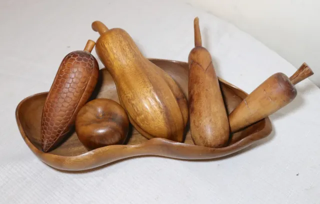 hand carved antique wood fruit vegetable centerpiece bowl sculpture Folk Art