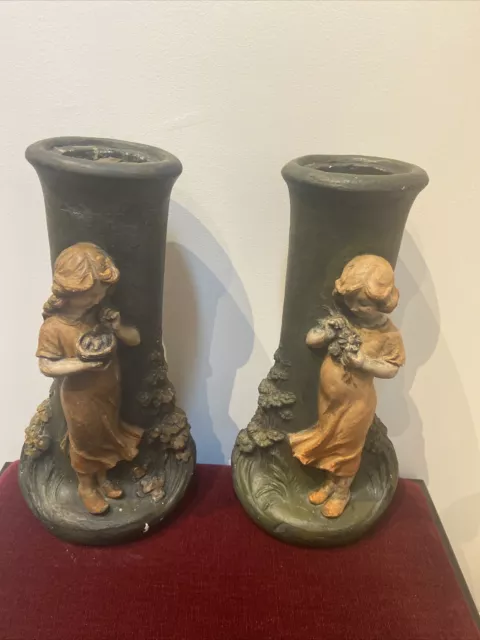 Rare Ancien Vintage Lot De 2 statues Signé Ramieri