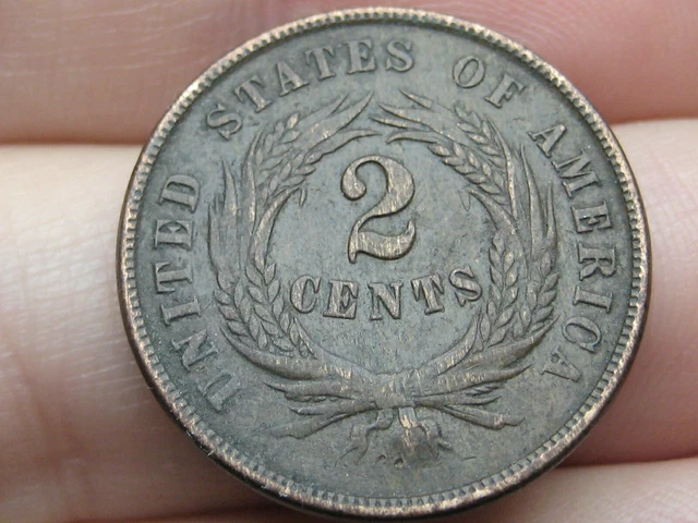 1864 Two 2 Cent Piece- Large Motto, VF/XF Details