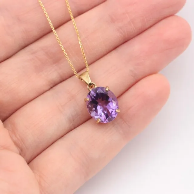 2 Ct Oval Cut Purple Amethyst Solitaire Pendant Necklace 14K Yellow Gold Plated